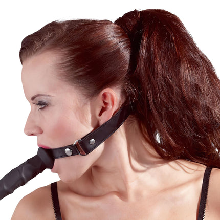 Fetish - szájpecek dildóval (fekete)